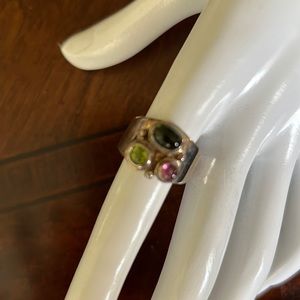 Silver multi colored stone ring